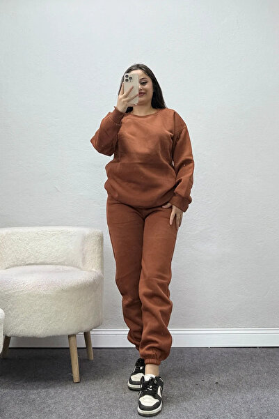 BELENDİR Women's 3 Thread Crew Neck Sweatpants Set Tile