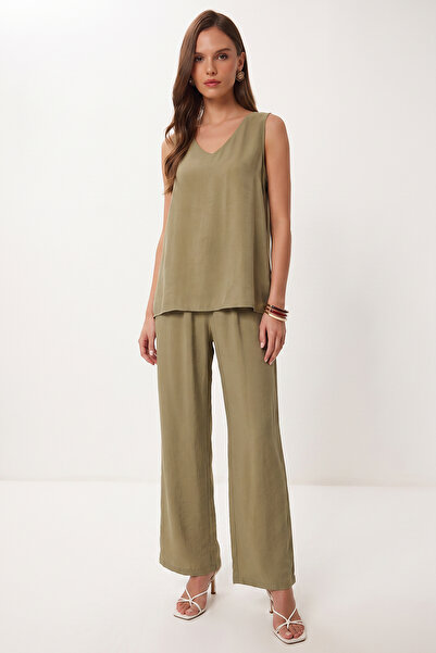 Lovelyİstanbul Modal Blouse Trousers Set Lmc0059 Olive Green