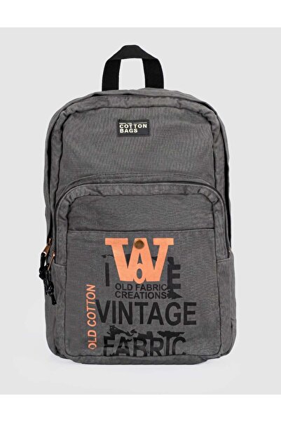 Cabani Anthracite Vintage Printed Linen Unisex Backpack