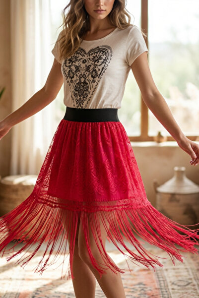 OEM Fustă midi de damă cu talie înaltă, croială lejeră, design cu model din d...