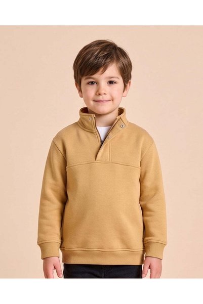 REDTAG Boys Mustard Quarter Placket Sweatshirt