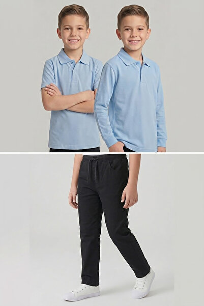 nacar çarşı Boys' School Baby Blue Long and Short Sleeve Polo Collar T-Shirt ...