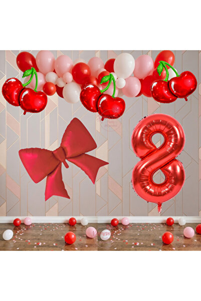 RÖNESANS PARTİ Rönesans Cherry Themed Luxury Birthday Celebration Set Age-8
