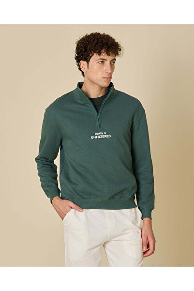 REDTAG Men Mint Quarter Zip Sweatshirt