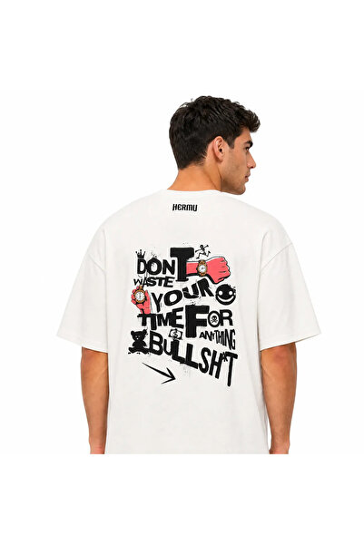 hermu Off White Don’t Waste Your Time Sırt Baskılı Oversize %100 Pamuk Bisikl...