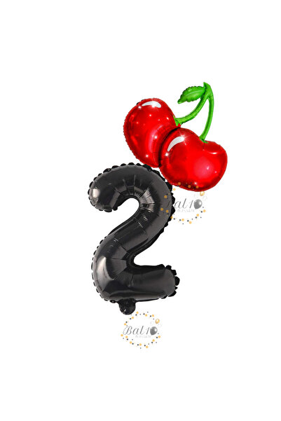 BAL10 DÜNYASI Bal10 Cherry and Black Number Foil Balloon Set Age-2