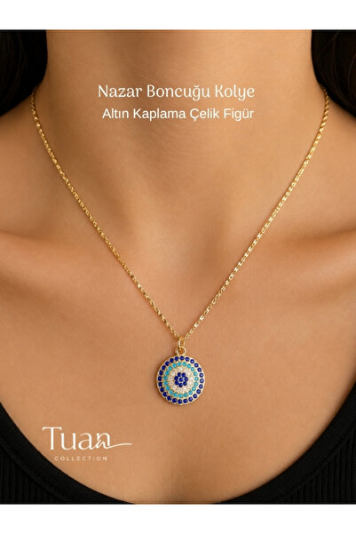 Tuan Collection Nazar Boncuklu Necklace Steel Figure Lacquer Chain Nazar Bonc...