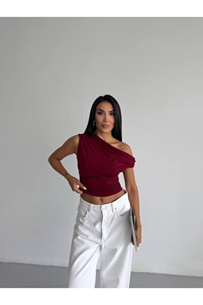 CARLA MARA Shoulder Detail Burgundy Sandy Blouse