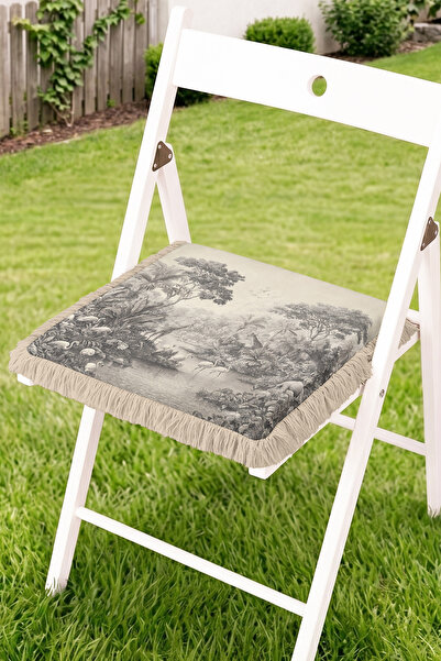 Realhomes Fringed Zippered Chair Cushion with Safari Animals and Tropical Jun...