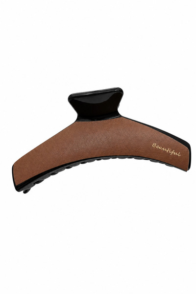 Jack Ferrero Stylish Brown Leather Look Black Hair Clip with "Beautiful" Writ...