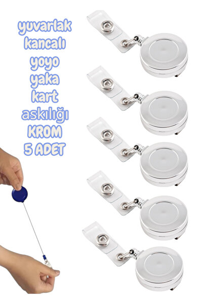 SEYFİKİRTASİYE METAL yuvarlak kancalı yoyo yaka kart askılığı KROM 5 ADET
