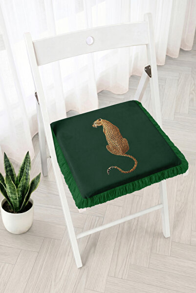 Realhomes Minimal Design Fringed Zippered Chair Cushion with Leopard Figure -...