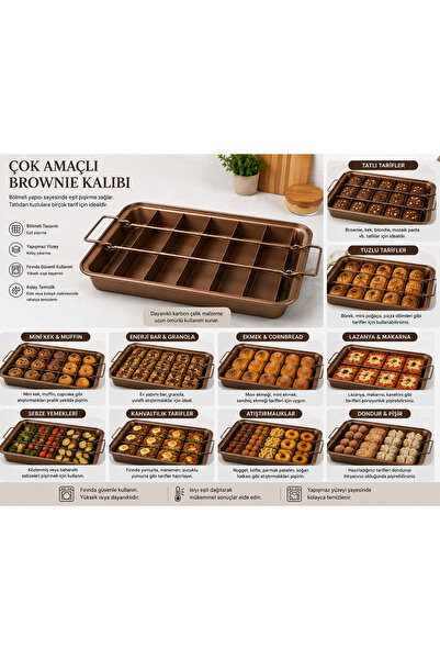YDGR Brownie Kek Kalıbı – Bölmeli ve Yapışmaz Fırın Pişirme Tepsisi