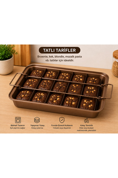 YDGR Brownie Kek Kalıbı – Bölmeli ve Yapışmaz Fırın Pişirme Tepsisi