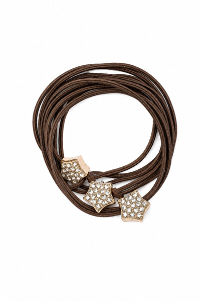 Jack Ferrero Brown Rubber Hair Clip Set with Star Stone Detail - 3 Stylish Ha...