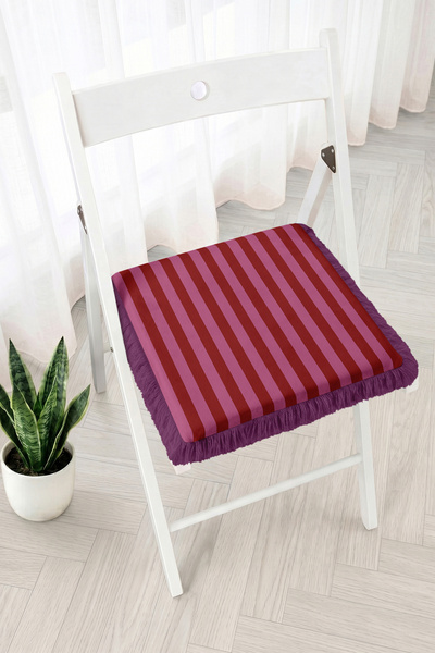 Realhomes Purple and Burgundy Thick Striped Retro Pattern Fringed Zippered Ch...
