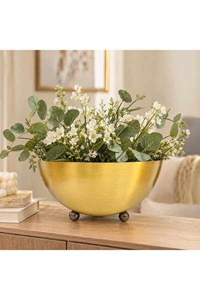 Generic Brand Vase Decor Antique Brass Color Metal Vase Bowl 20X11 cm