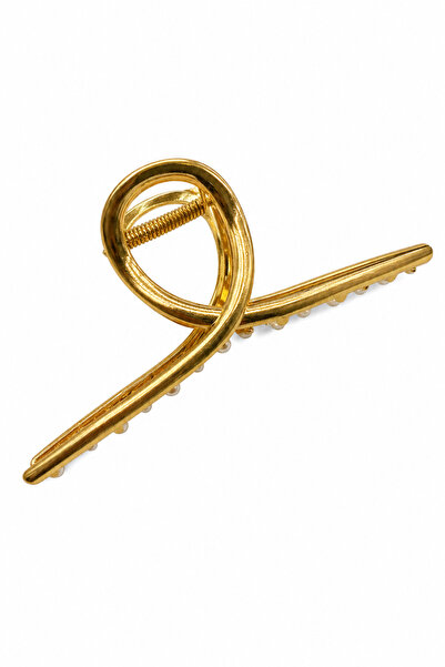 Jack Ferrero Yellow Metallic Modern Design Pearl Detailed Hair Clip Stylish H...