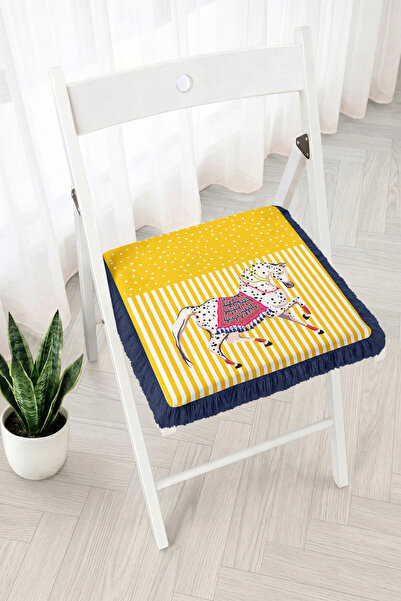 Realhomes Striped and Polka Dot Horse Figured Fringed Zippered Chair Cushion ...