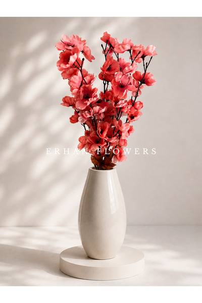 ERHAN FLOWERS YAPAY PUDRA BAHAR DALI 7 DALLI - DEKORATİF VAZO İÇİ ÇİÇEKLİ BAH...