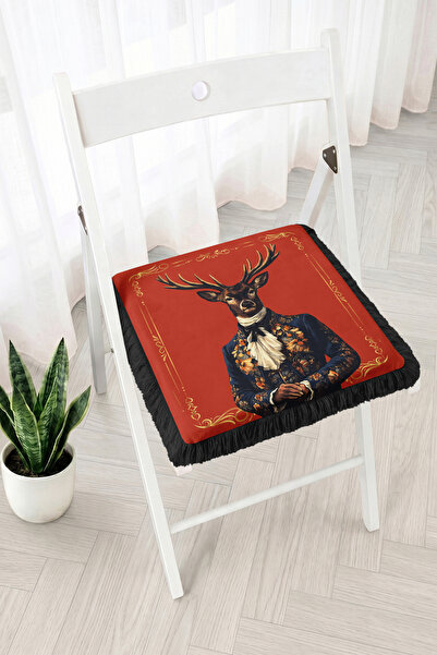 Realhomes Fringed Zippered Chair Cushion with Jacketed Deer Figure - Vintage ...