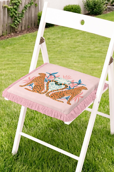 Realhomes Leopard Figured and Floral Vase Patterned Fringed Zippered Chair Cu...