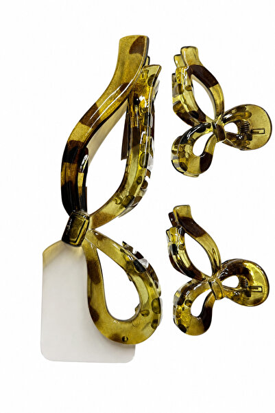Jack Ferrero Set of 3 Bow Patterned Transparent Brown Leopard Hair Claw Clips