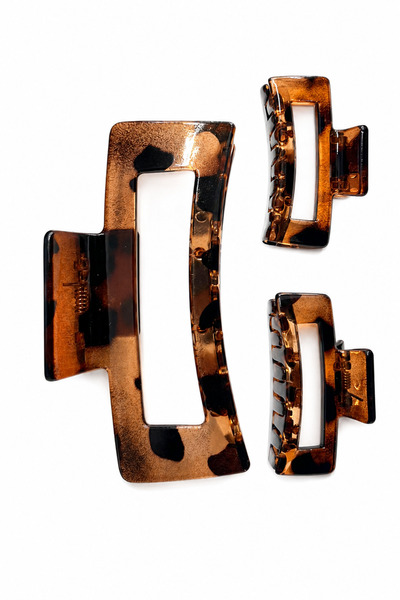Jack Ferrero Leopard Pattern Square Shaped Hair Clip Set of 3 - Stylish and C...