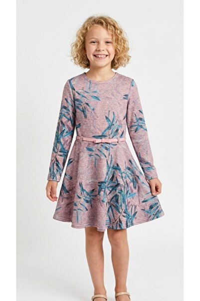 Generic Brand Rochie pentru fetite, roz pudra cu design floral, curea subtire