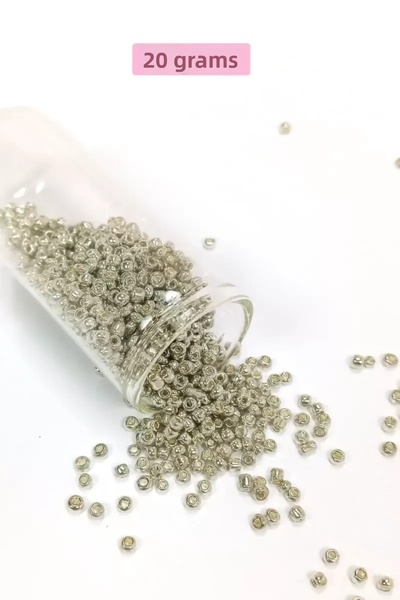 Mestore Bulky Glass Sand Beads (8/0) 3 mm - 20 Grams - Bright Silver - Bnc147