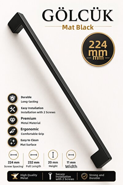 Badem10 Gölcük (224 MM - 22.4 CM) Mâner metalic pentru mobilier, sertar de bu...