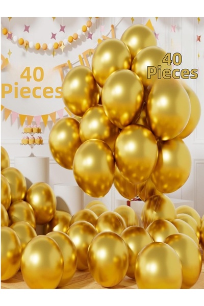Işıltı Balon Dükkanı 40Pcs Gold Metallic Balloons Shiny Party Balloon Graduat...