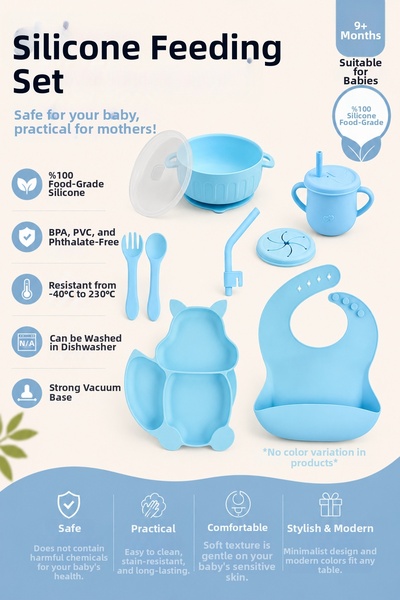 jojobebek Blue Bpa-Free Vacuum Silicone Nutrition Set with Squirrel Figure (B...