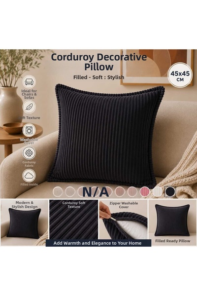 COLORMİX 45X45 Corduroy Decorative Throw Pillow with Filling, Zippered, Washa...