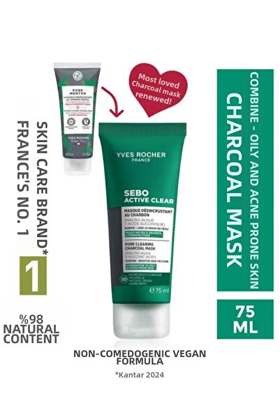 Yves Rocher قناع مطفي ومضاد للرؤوس السوداء للبشرة المختلطة والدهنية