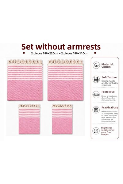 Mandaş Cotton Non-Slip Wicker Woven Armless Sofa Cover (3+3+1+1) - Pink
