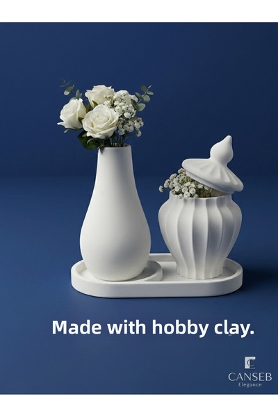 CANSEB Elegance 13cm Flower Vase & 8cm Chubby Vase Planter & 17cm Divided Cor...
