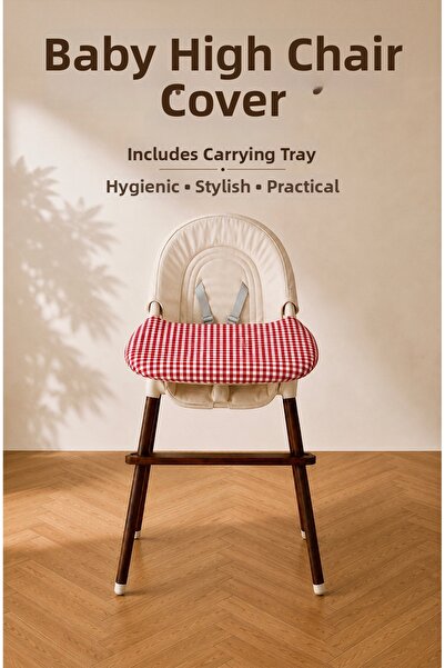 YUVOL Red Gingham Elastic Baby High Chair Cover and Carrying Case