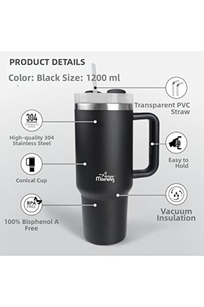 Yıldızan Any Morning Vaha 1200 ml Double Layer Steel Thermos Mug with Three-S...