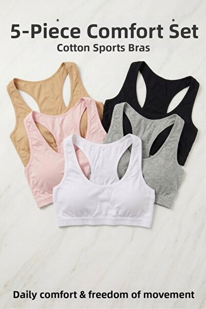 secret touch Women's 5-Pack Cotton Padded Sports Bra Swimmer Model Half Athle...