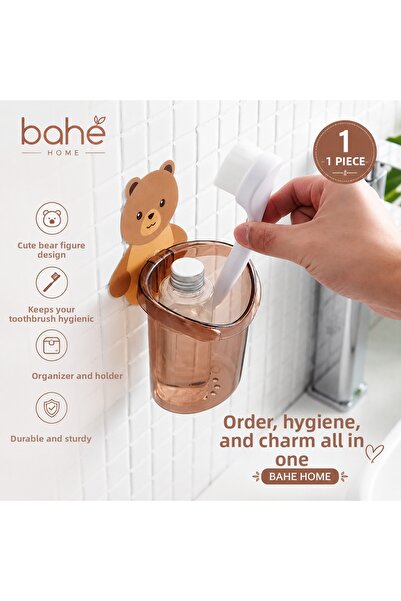 bahe home حامل فرشاة أسنان على شكل دب مع منظم وحامل لاصق لفرشاة الأسنان على ش...
