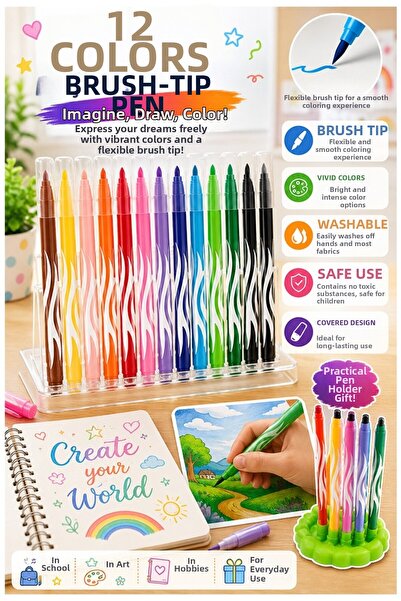 Artmaster قلم فلوماستر 12 لونًا، عبوة واحدة من أقلام فلوماستر مابيد 12 قلمًا،...
