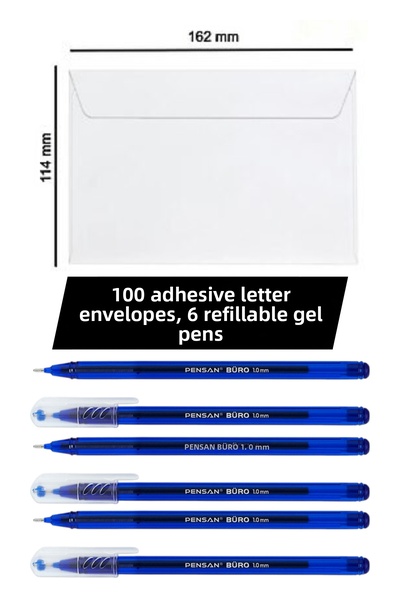 SEYFİKİRTASİYE 100 bucăți plicuri adezive pentru scrisori 11x16 cm 6 pixuri P...