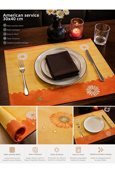 Daves 12-Piece American Service Washable Fabric Tableware Set 30*40 cm Daisy ...