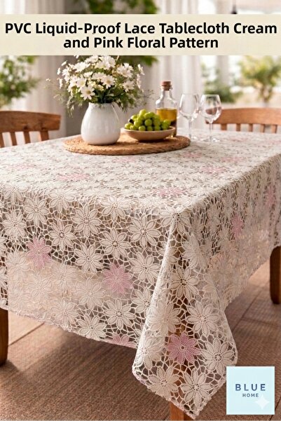 Blue Home Tablecloth with Pvc Lace Appearance, Easy to Clean, Non-Slip, Liqui...