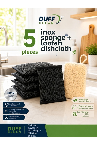 DUFF CLEAN Set de 5 bureți inox + bureți din lufa