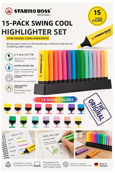 Artmaster 15 Χρώματα Highlighter Pen 1 Πακέτο με Βάση Στήριξης Γνήσιο Stabili...