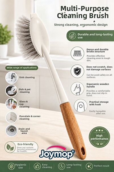 JOYMOP Sink and Dishwashing Brush – Cleaning Brush with Wooden Handle and Str...