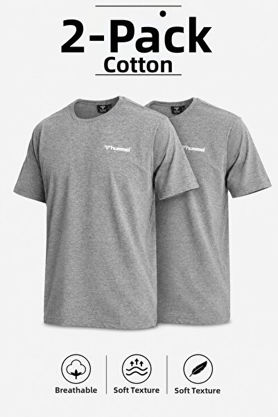 hummel Pachet de 2 tricouri de vară din bumbac pentru bărbați Jullian Dark Grey
