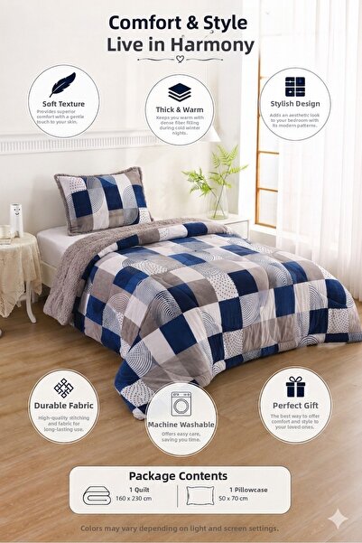 Bikaya Home Osotto Single Patterned Comforter Quilt Set |   180X230 cm |   So...